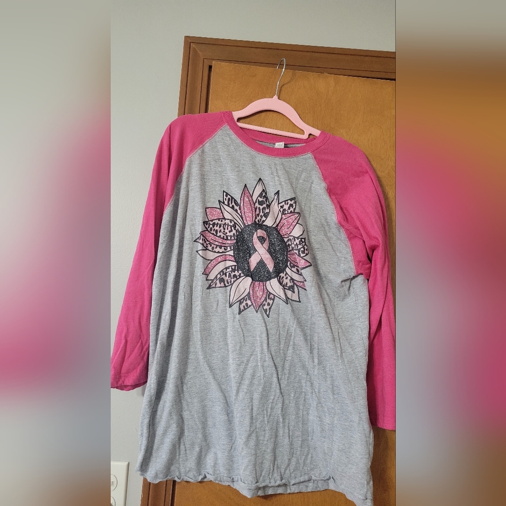 Women's Breast Cancer Shirt Pink and Gray Long Sleeve Tee